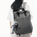 Urban Commuter: Stylish Gray Backpack with Plush Charm